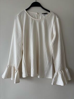J. Crew Cream Silk Ruffle-Cuff Long Sleeve Blouse